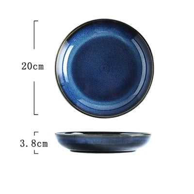 DecorBites™ Japanese Blue Ceramic Tableware Set - Rice Bowl, Plate, Spoon, Udon Ramen Bowl, Soup Dish