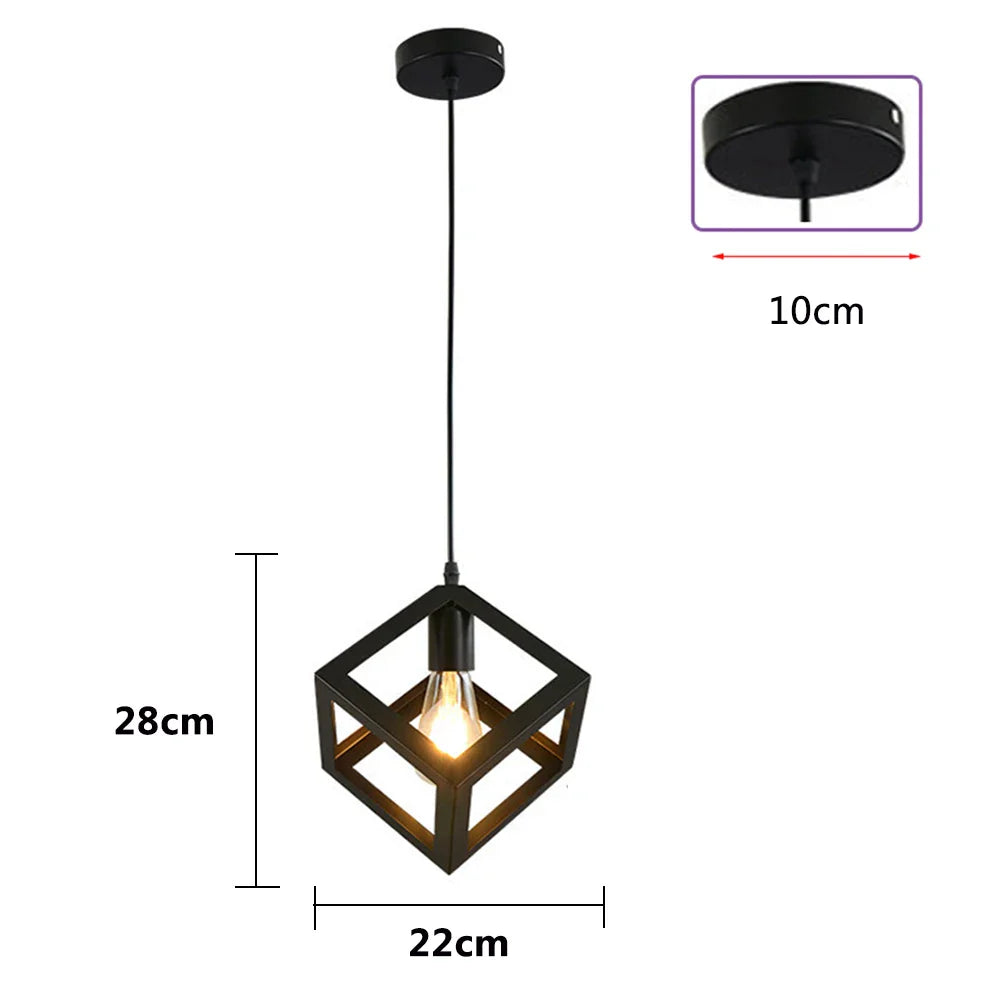 Vintage Black Geometric Iron Pendant Light