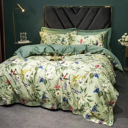 Decobites 1400TC Egyptian Cotton Bird Floral Bedding Set - Luxury 4Pcs