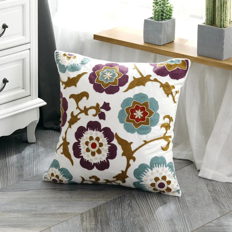 DecorBites™ Ethnic Style Canvas Embroidery Pillow Cover 45x45cm