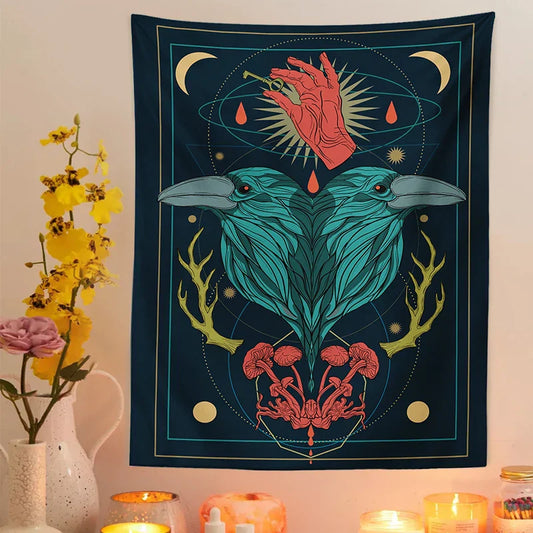 Decobites Tarot Ravens Key Tapestry: Hippie Witchcraft Wall Hanging for Home Decor