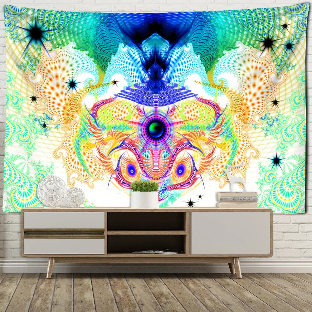 Psychedelic Eyes Tapestry Witchcraft Abstract Colorful Grim Reaper Hippie Home Decor by Decobites