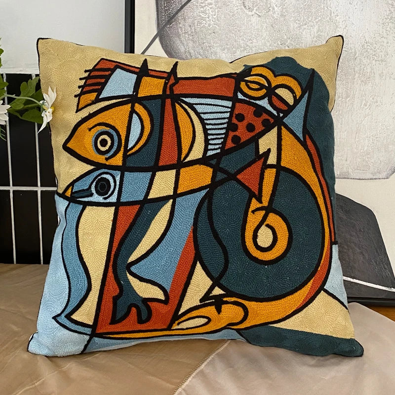DecorBites™ Abstract Embroidery Pillowcase 45x45cm Picasso Decorative Throw Pillows Sofa & Car