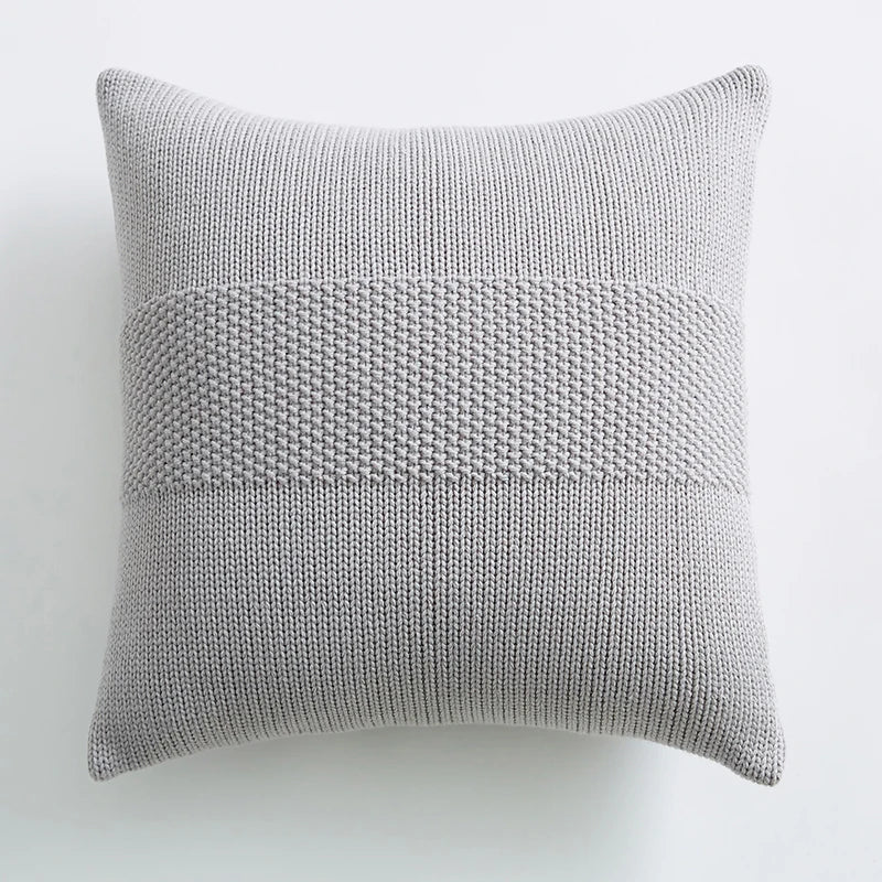 DecorBites™ Knit Cushion Cover 45x45cm Solid Cotton Pillow Pink Ivory Grey Cream