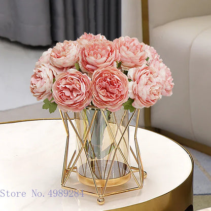 DecorBites™ Glass Vase Metal Frame Geometric Flower Arrangement Wedding Decor