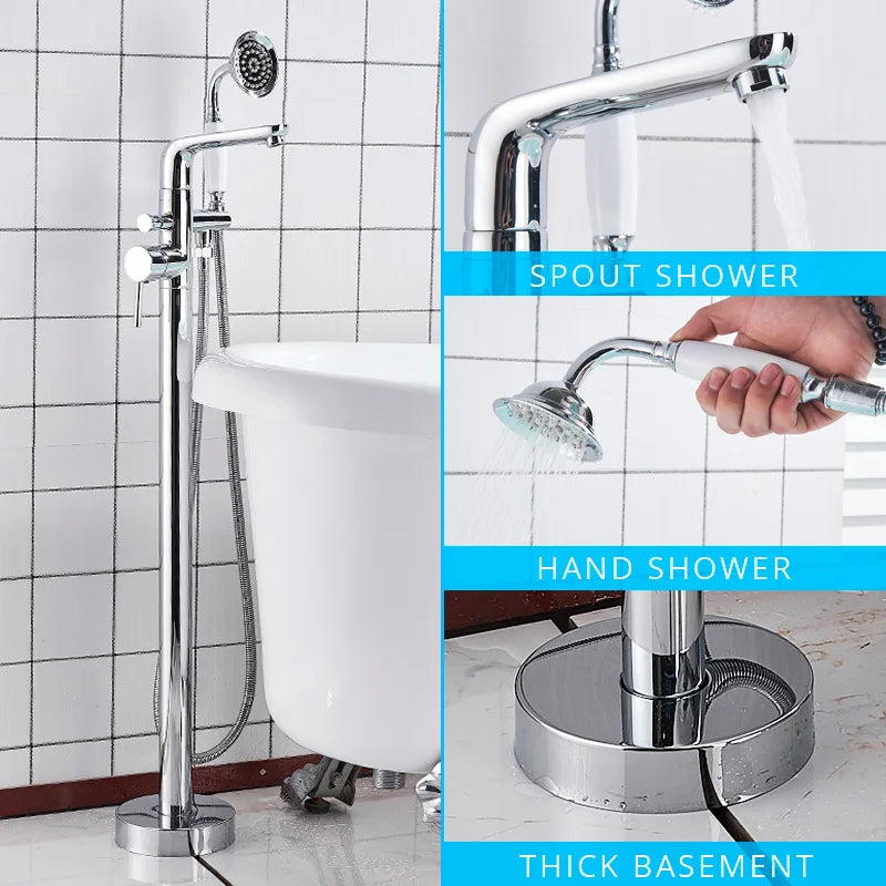 DecorBites™ Dual Handle Black Waterfall Bathtub Faucet Floor Standing Set for Bathroom