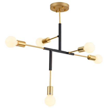 Lámpara colgante DecorBites™ estilo cruz de 5 luces en acabado dorado y negro para decoración moderna del hogar.