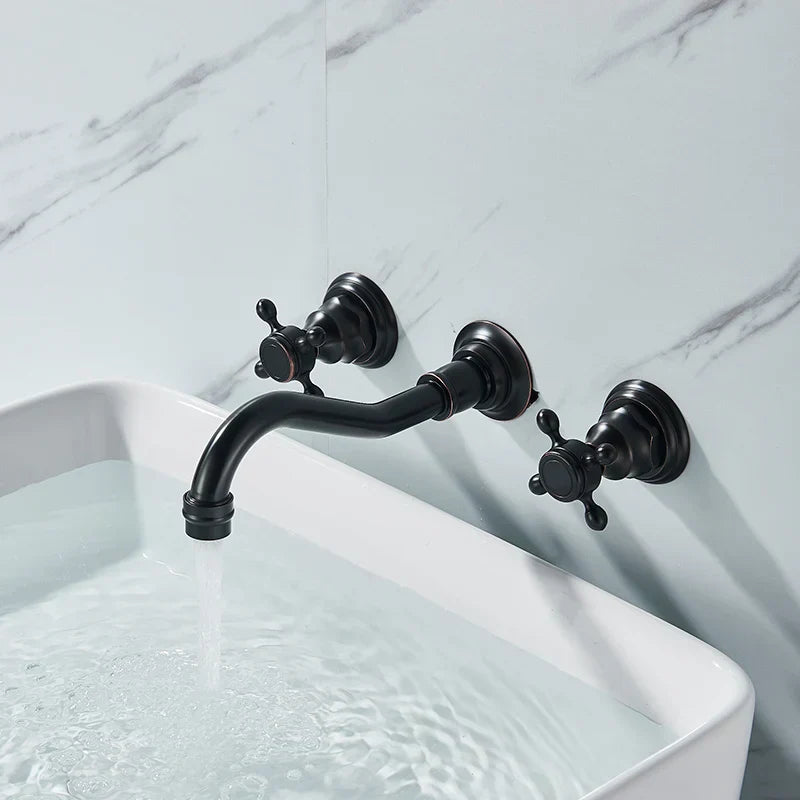 Grifo de lavabo DecorBites™ negro: Mezclador de agua fría/caliente para montaje en pared para lavabo de baño