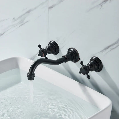 Grifo de lavabo DecorBites™ negro: Mezclador de agua fría/caliente para montaje en pared para lavabo de baño