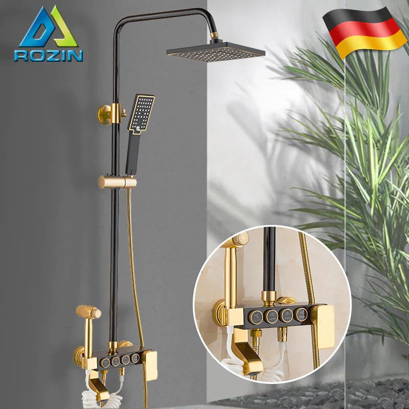 DecorBites™ Black Gold Shower Faucet Set with Rainfall Bathroom Mixer Faucets