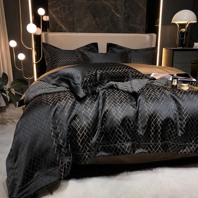 DecorBites™ Black Gold Jacquard Egyptian Cotton Bedding Set - 4Pcs