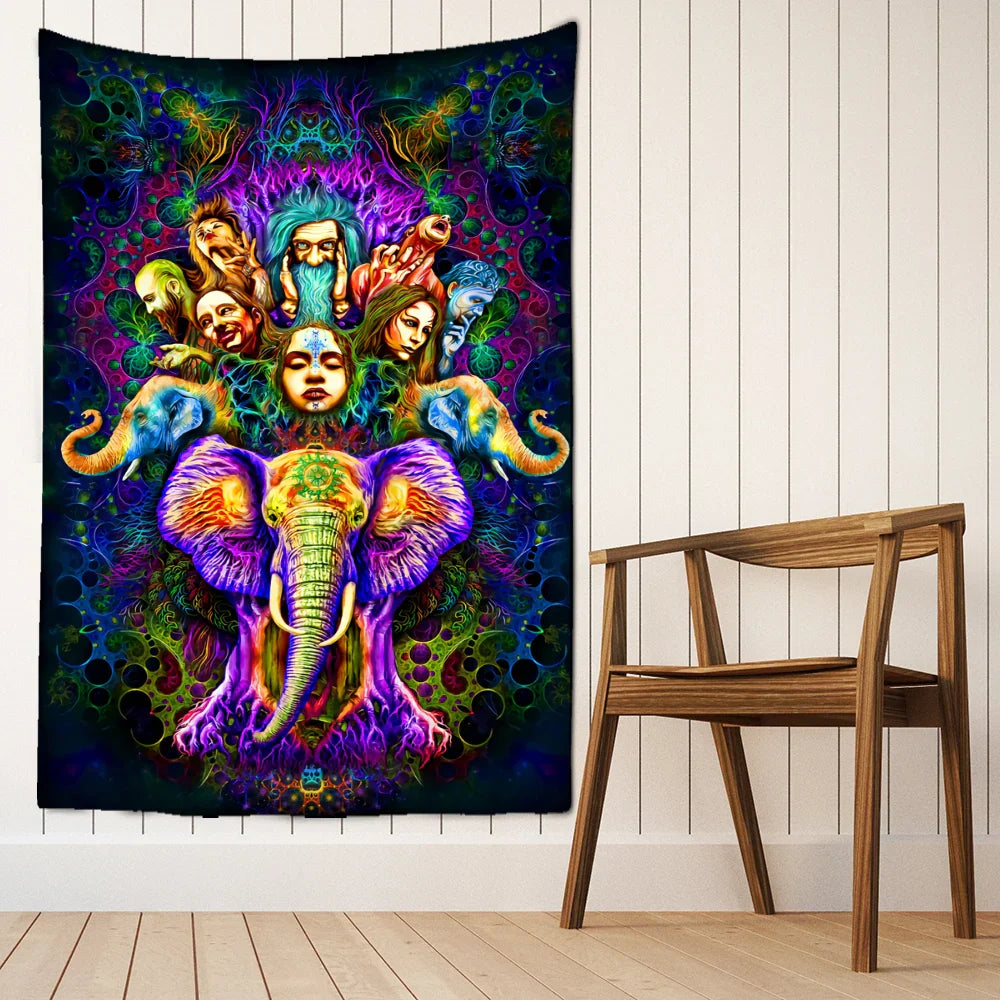 Psychedelic Fluorescent Portrait Tapestry by Decobites for Bohemian Home Decor