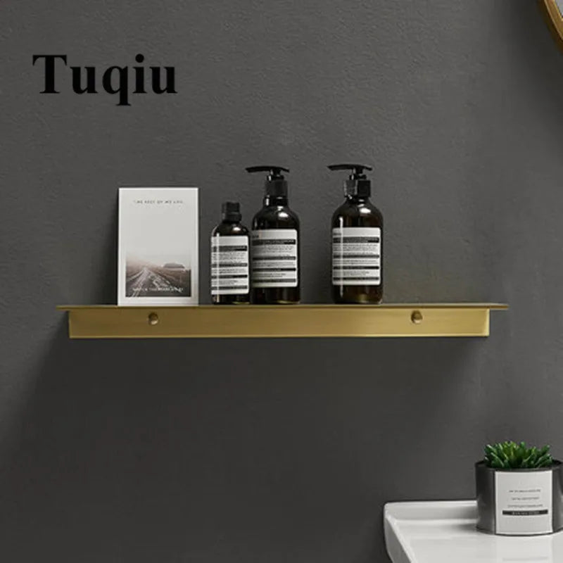 DecorBites™ Brushed Gold Bathroom Shelf Wall Mounted Shampoo Holder Rack Aluminum Basket
