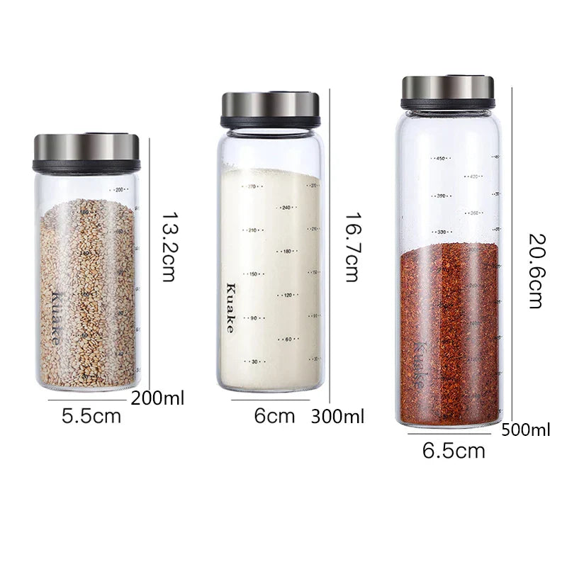 DecorBites™ Glass Seasoning Can Salt Sesame Pepper Spice Shaker with Rotary Lid