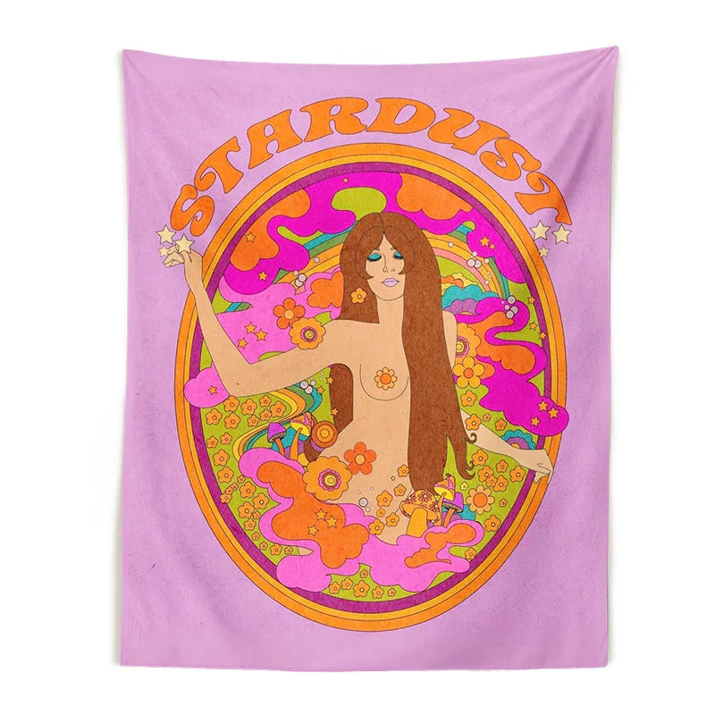 Decobites Rainbow Woman Tapestry: 80s Psychedelic Wall Print for Colorful Dorm Decor