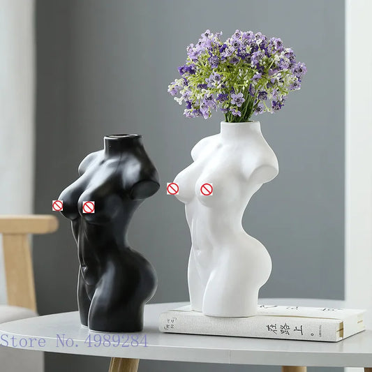 DecorBites™ Abstract Nude Female Ceramic Vase Black White Home Decor Ornament