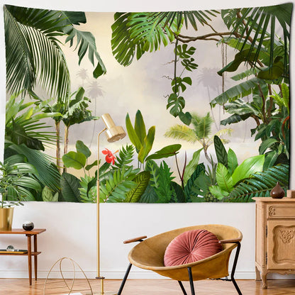 Tapiz DecorBites™ de hojas de palma verdes con diseño botánico | Adorno de pared con plantas de la selva tropical