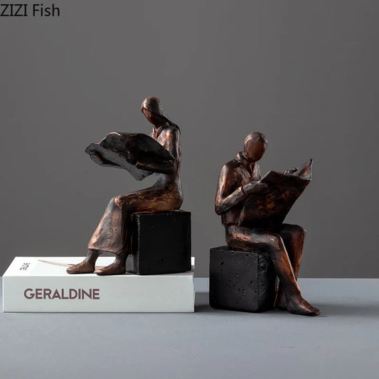 DecorBites™ Abstract Figure Sculpture Bookend Resin Statue Desk Decoration Bookshelf Statuette