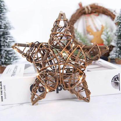 Natural Rattan Vine Stars Treetop Decoration Rattan Christmas Tree Ornament Xmas Floral Wreath Hoop Holder Base Christmas Decor