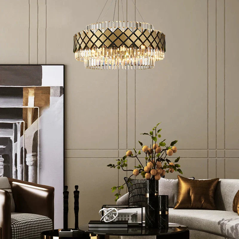 DecorBites™ Gold LED Crystal Clear Art Deco Chandelier for Foyer