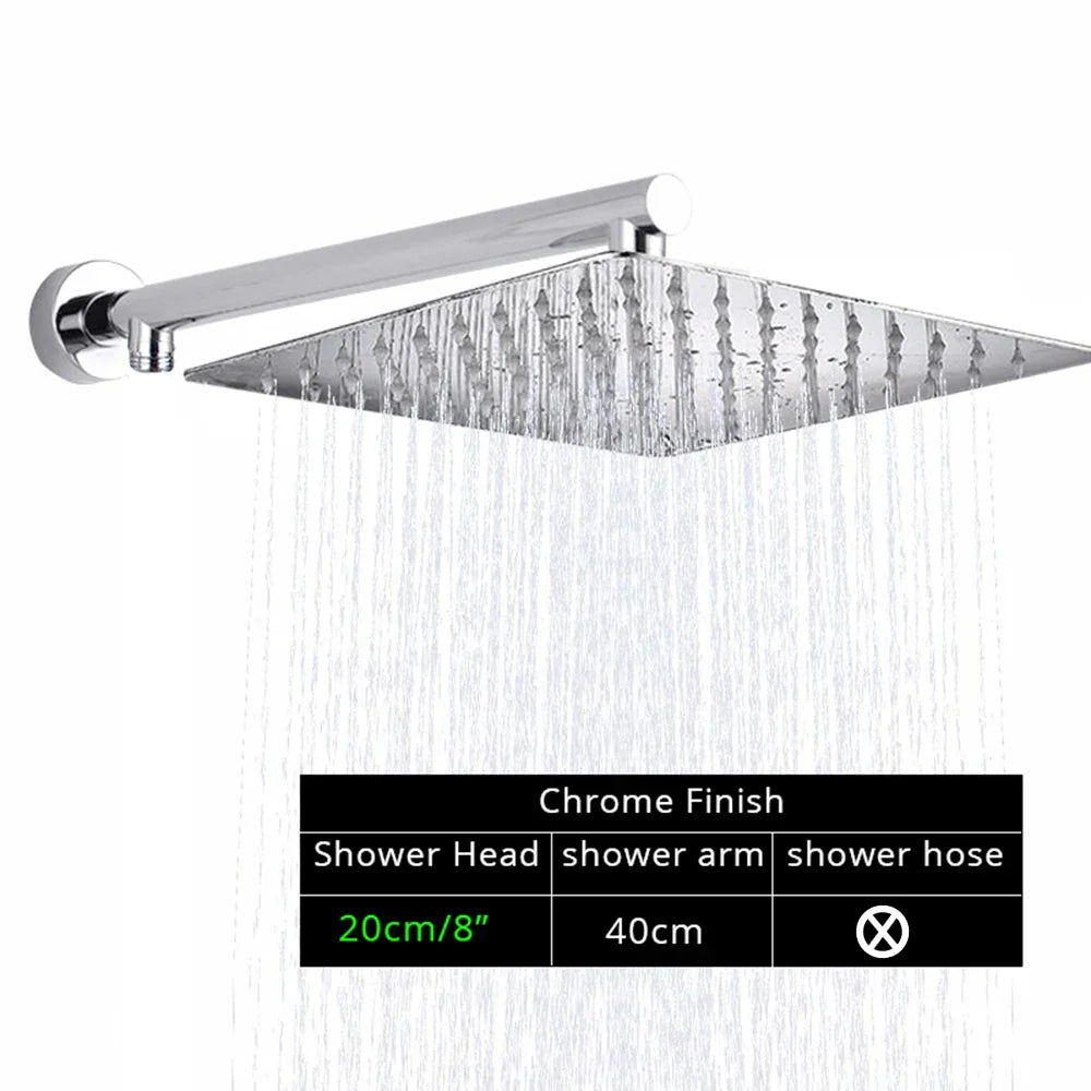 DecorBites™ Bright Chrome 8" Shower Head with 15" Arm and 59" Hose - Wall Mounted Rainfall