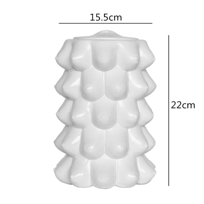 ديكور بايتس™ - مزهرية سيراميك بيضاء بتصميم تجريدي، ديكور منزلي، تنسيق زهور عصري مصنوع يدويًا
