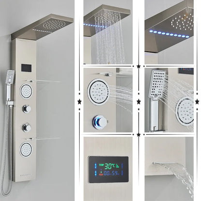 DecorBites™ LED Rainfall Shower Panel Set with Temperature Screen System and Hand Sprayer