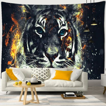 Decobites Colorful Tiger Oil Painting Tapestry: Psychedelic Animal Background Home Decor