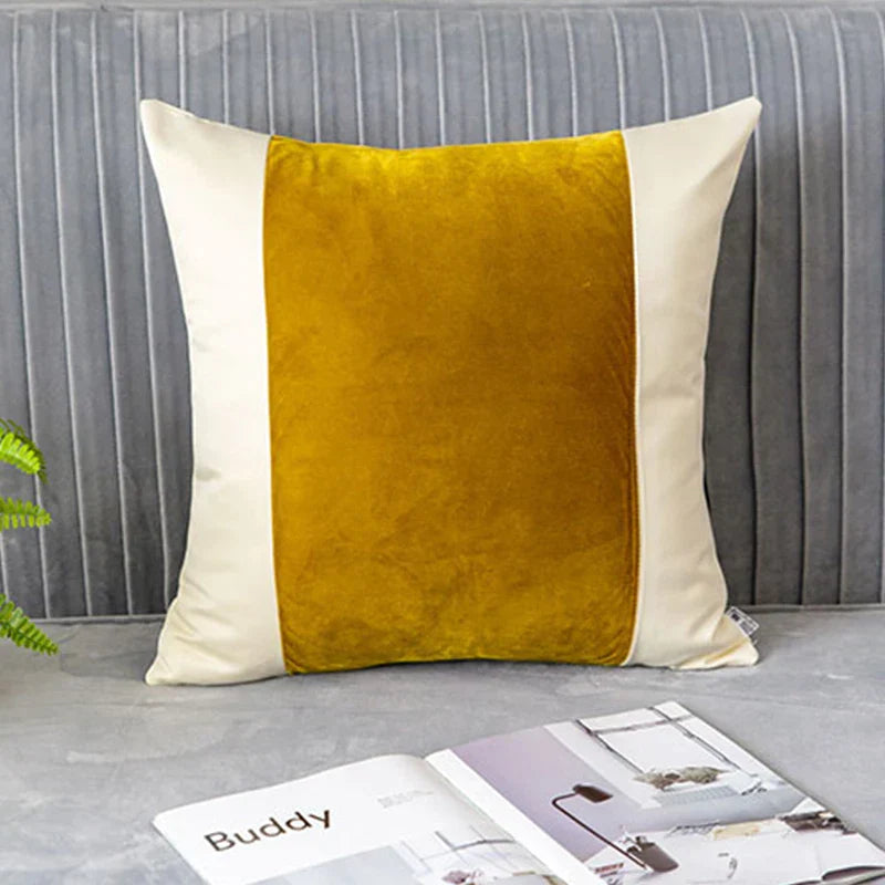 Decorbites™ Cubierta de Almohada Lumbar Bordada en Terciopelo con Corte Geométrico Dorado Estilo Chic 35x50cm
