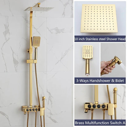 DecorBites™ Golden Shower Faucet Set with 8" Rainfall Shower, Wall Mounted Hand Shower