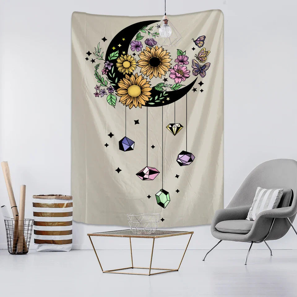 Decobites Moon Flower Tarot Tapestry Wall Hanging Bohemian Hippie Home Decor