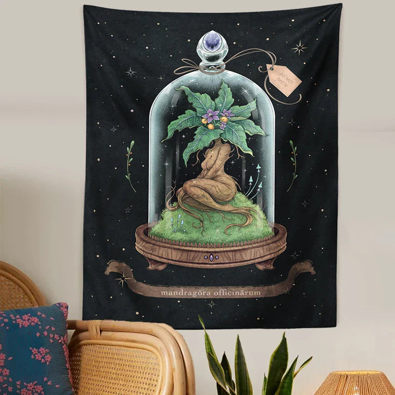 Decobites Mushroom Witch Mandrake Tapestry: Forest Magic Wall Hanging for Home Decor