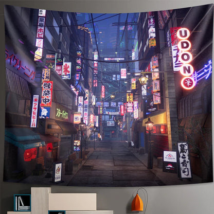 Decobites Tokyo Nightlife Tapestry: Japanese Wall Hanging Bohemian Decorative Sheet