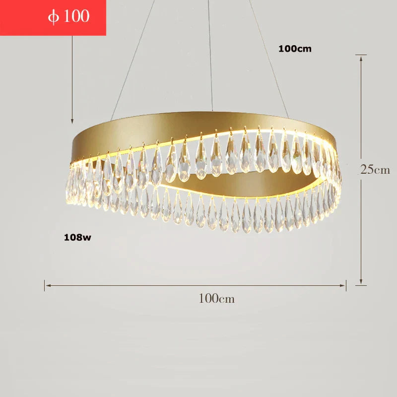 Gold Crystal Dining Chandelier Oval 120cm