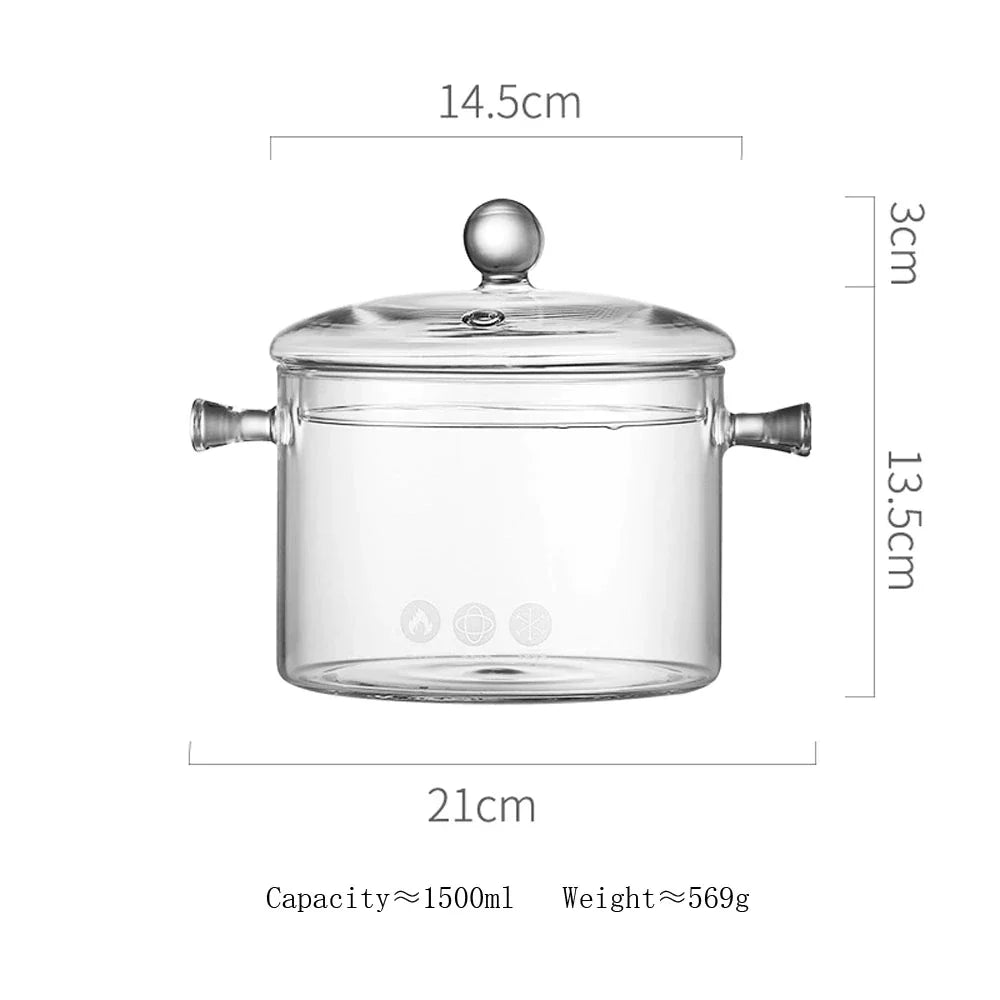 DecorBites™ Glass Cooking Pot - Heat-Resistant Stove Pot for Boiling Water, Cooking Noodles, and Making Soup