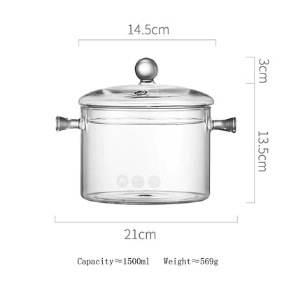 DecorBites™ Glass Cooking Pot - Heat-Resistant Stove Pot for Boiling Water, Cooking Noodles, and Making Soup