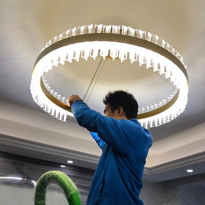DecorBites™ Crystal Chandelier LED Ring Lamp for Dining Room Center Living Restaurant Decor
