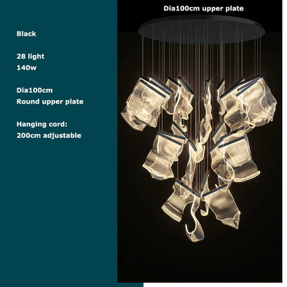 DecorBites™ Golden Love Paper Chandelier: Postmodern LED Designer Lighting for Foyer