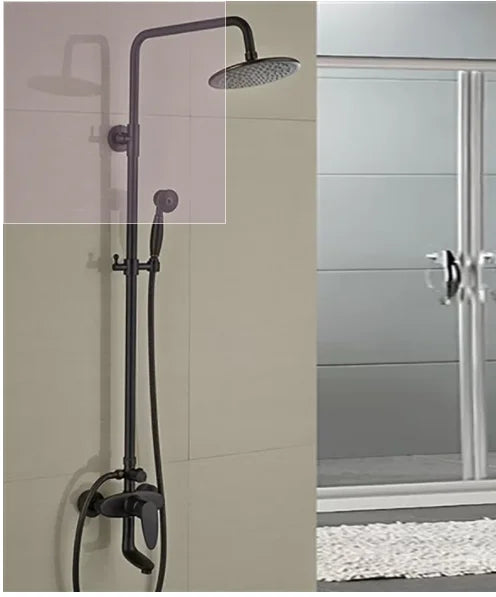 DecorBites™ Black Bronze Bathroom Shower Faucet Set with Dual Ceramic Handles & 8" Rainfall Column