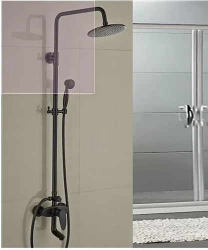 DecorBites™ Black Bronze Bathroom Shower Faucet Set with Dual Ceramic Handles & 8" Rainfall Column