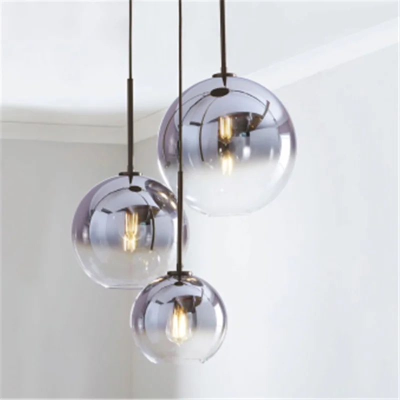 Lámpara colgante LED de bola de cristal DecorBites™: Decoración moderna de cocina nórdica en plata y oro