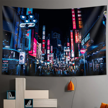 Decobites Tokyo Nightlife Tapestry: Japanese Wall Hanging Bohemian Decorative Sheet