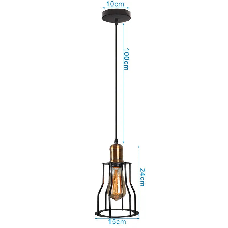 DecorBites™ Industrial Nordic Cage Pendant Light, Black Iron Retro Loft Hanging Lamp