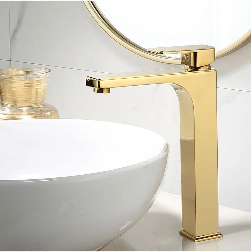 Decorbites™ Grifo de Lavabo Dorado: Grifo de Fregadero de Baño de Una Manija y Mezclador de Lavabo de Latón