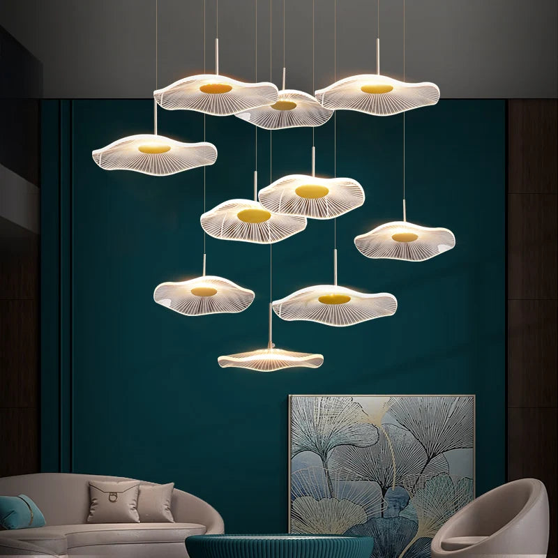 DecorBites™ Lotus Leaf Tea Art Spiral Staircase Chandelier - Chinese Style Pendant Light