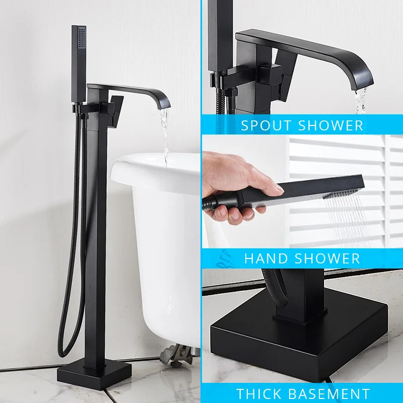 Juego de grifería para bañera DecorBites™ de montaje en suelo, color negro, con mezclador tipo cascada