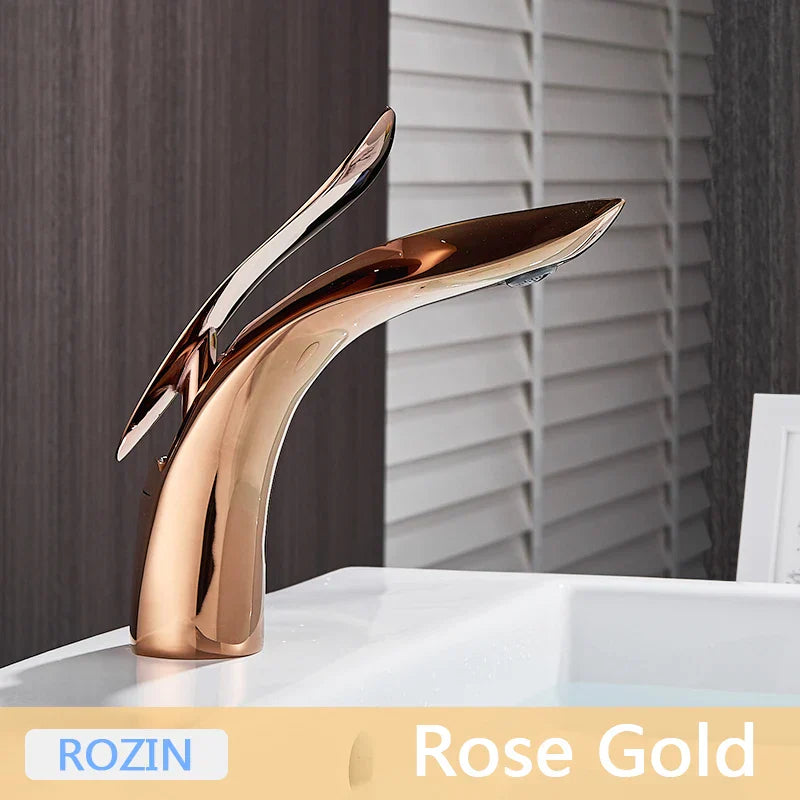 DecorBites™ Golden Rose Bathroom Faucet Waterfall Basin Mixer Taps - Luxury Single Hole