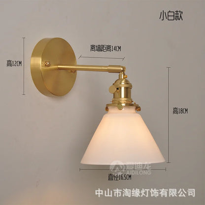 DecorBites™ Japanese Copper Glass Wall Lights Modern LED Sconce for Bedroom Stair Mirror