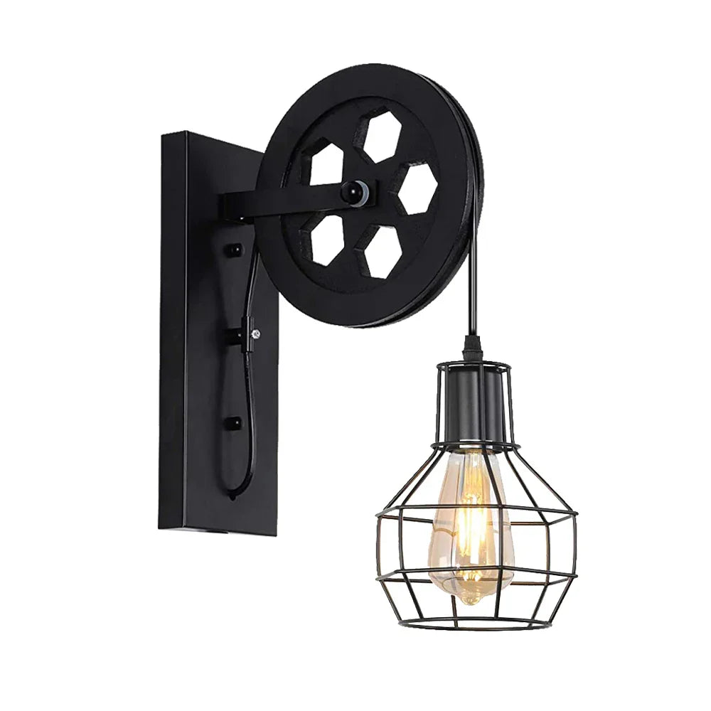 Decorbites™ Luz de Pared con Polea Industrial - Aplico de Pared Retro para Loft en Hogar, Café, Bar
