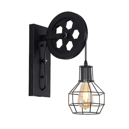 DecorBites™ Industrial Pulley Wall Light - Retro Loft Sconce Fixture for Home, Cafe, Bar